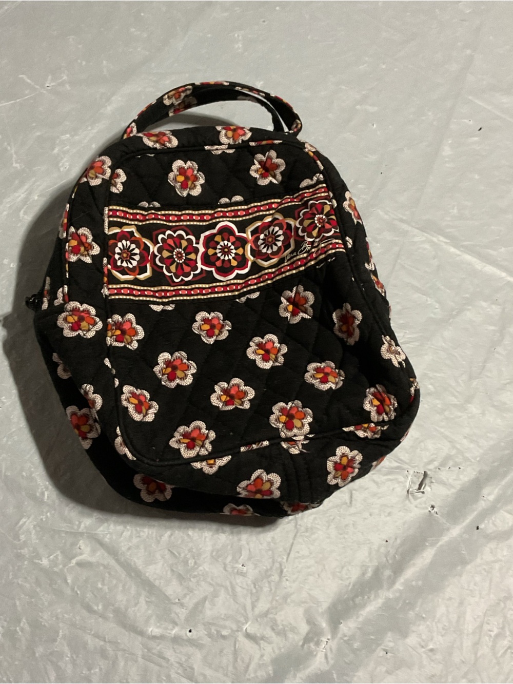 Vera Bradley Black Quilted Floral lunch bag with Red and Cream Accents